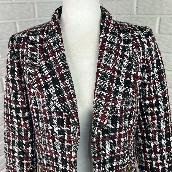 CALVIN KLEIN TWEED JACKET CAREER BLACK RED WHITE OPEN FRONT SIZE 4 - Picture 5 of 16